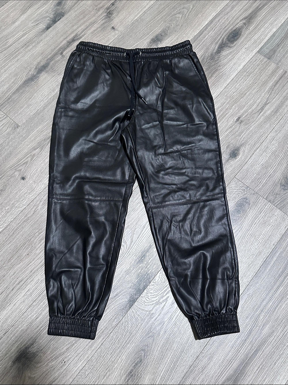 Black Faux Leather Joggers